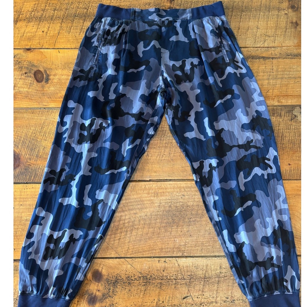 ATM Anthony Thomas Melillo Womens 100% Silk Camo Joggers Blue Size Medium